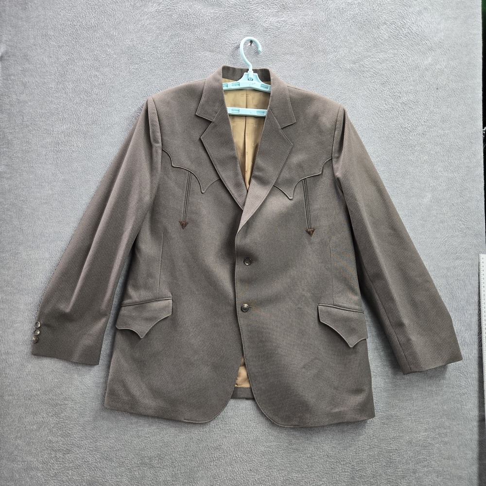 VINTAGE Tregos Westwear Men Blazer 46 Brown Western‎ 2 Button Rockabilly 90s